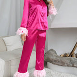 Conjunto de pijama ribete lanudo de Satin