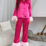 Conjunto de pijama ribete lanudo de Satin