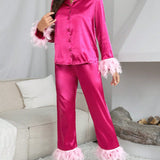 Conjunto de pijama ribete lanudo de Satin