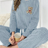 Conjunto de pijama con bordado de oso de franela