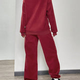 EZwear Conjunto De Sudadera Y Pantalon Deportivo Holgado Con Hombros Caidos Y Color Solido