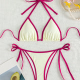 Swim Conjunto de bikini con encaje y corte de borde de bloque de color para playa de verano, traje de bano para vacaciones