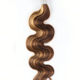 Piano Color P4/27 # Paquetes de armadura de cabello humano virgen de la onda del cuerpo Miel Rubio Destacado Trama de cabello ondulado mixto de color marron para mujeres