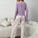 Conjunto De Pijama Estampado Floral Con Botones Frontales