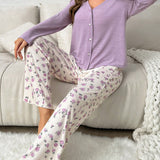 Conjunto De Pijama Estampado Floral Con Botones Frontales