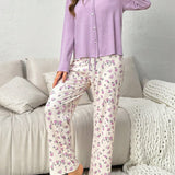 Conjunto De Pijama Estampado Floral Con Botones Frontales