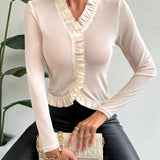 Prive Top ribete con fruncido de malla transparente