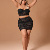SXY Plus Size Women's Pleated Lace Skirt Sexy Outfits Club Valentines Outfits