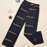 FRIENDS X  Jeans de pierna recta con estampado de letra
