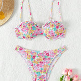 Swim  Conjunto de bikini con estampado floral aleatorio para la playa en verano