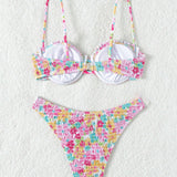 Swim  Conjunto de bikini con estampado floral aleatorio para la playa en verano