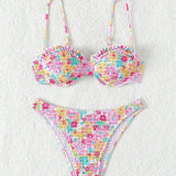 Swim  Conjunto de bikini con estampado floral aleatorio para la playa en verano