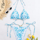 Swim Conjunto de bikini con estampado floral y nudo lateral