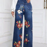 Essnce Jeans con estampado floral de pierna ancha