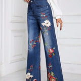 Essnce Jeans con estampado floral de pierna ancha