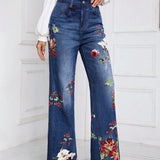 Essnce Jeans con estampado floral de pierna ancha