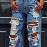 Pantalones Jeans De Pierna Recta Con Efecto Desgastado