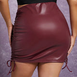 Haute Plus Drawstring Side PU Leather Skirt