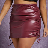 Haute Plus Drawstring Side PU Leather Skirt