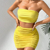 Conjunto De Bikini Sin Tirantes De Mujer De Color Amarillo