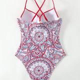 Swim Banador De Una Pieza Con Estampado Floral, Aros Y Relleno Push-up