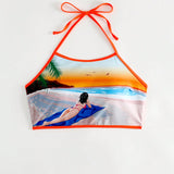 Swim Vcay Top bikini halter con estampado de figura