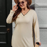 LUNE Plus Size Women's High Slit Hem Long Sleeve T-shirt