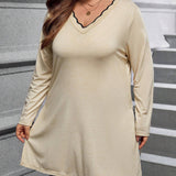 LUNE Plus Size Women's High Slit Hem Long Sleeve T-shirt