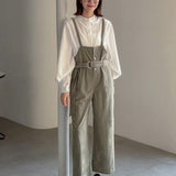 FRIFUL Ladies Solid Color Wide Leg Jumpsuit With Front Buttons, Without Shirt