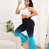 Yoga Trendy Talla grande Pantalones deportivos de ombre de cintura ancha pierna amplia