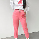 Unity de mujeres 2 piezas/set blanco oso patron Sudadera con rosado Pantalones deportivos