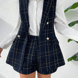 Frenchy de cuadros de doble botonadura Blazer chaleco & Shorts