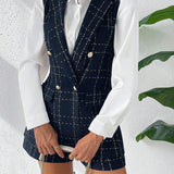 Frenchy de cuadros de doble botonadura Blazer chaleco & Shorts