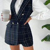 Frenchy de cuadros de doble botonadura Blazer chaleco & Shorts