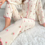 Conjunto De Pijama Con Pantalon Y Top Con Estampado Floral Para Mujer