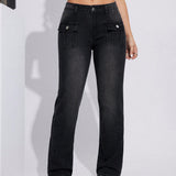 EZwear Jeans de pierna amplia con bolsillo con solapa