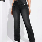 EZwear Jeans de pierna amplia con bolsillo con solapa