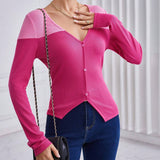 Prive Camiseta De Mujer Con Cuello En V De Color Contrastante Y Ajuste Delgado Para El Dia De San Valentin