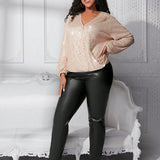 CURVE+ Camisa De Lentejuelas Brillantes Para Mujer a Grande