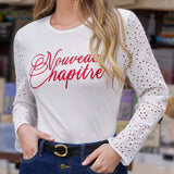 Frenchy Camiseta De Manga Larga Bordada De Letter Para Mujer