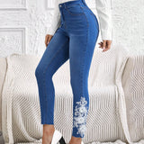 EMERY ROSE 3d Jeans ajustados de mujeres con bordado flores