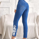 EMERY ROSE 3d Jeans ajustados de mujeres con bordado flores