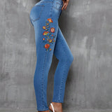 LUNE Jeans Ajustados Bordados En Flores Para Mujer