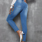 LUNE Jeans Ajustados Bordados En Flores Para Mujer