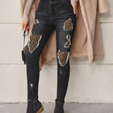LUNE Jeans de mujeres de leopardo con estampado mezclilla