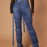 SXY Jeans Con Detalle De Tiras Rasgadas Y Hebillas