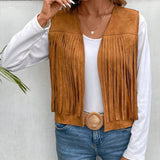 VCAY Chaqueta Sin Mangas Con Flecos Para Mujer, Marron