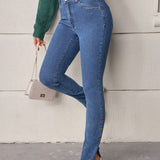 LUNE Jeans Ajustados De Mujer Con Dobladillo Dividido