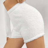 EZwear Pantalones Cortos Blancos Peludos Para Mujeres