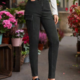 Frenchy Pantalones Jeans De Mezclilla Ajustados De Alta Elasticidad Para Mujer Con Bolsillo Lateral